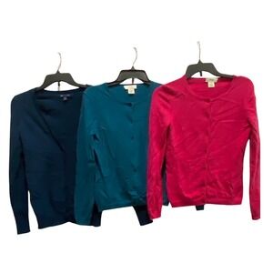 Lot of 3 Cashmere Cardigans Neiman Marcus Gap XS Navy Teal Pink Button Up